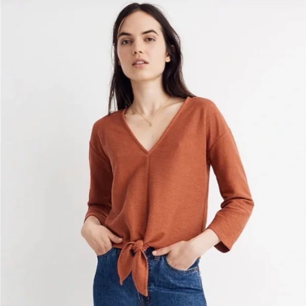 Madewell Texture & Thread Tie-Front V-Neck Top